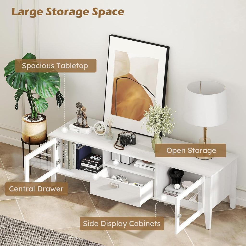 Bonzy Home TV Stand and Coffee Table Set of 2, Modern TV Console Coffee Table Set with Glass Door for up to 65' TV, Wooden TV Stand Set with Storage Drawer for Living Room, White