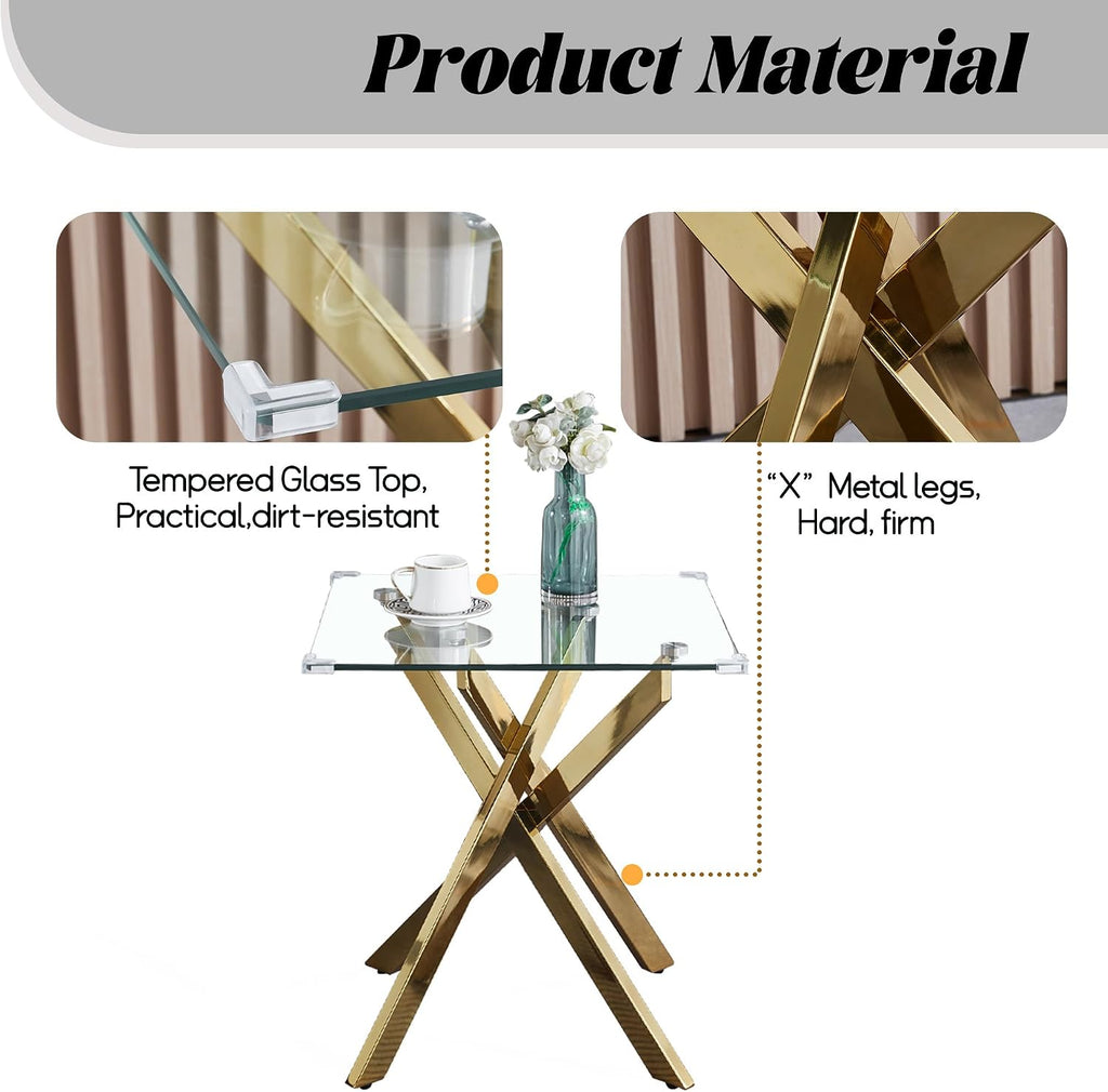 3 Pieces Living Room Table Set, 47' Glass Coffee Table and 2 End Table, Glass Coffee Table Set with Tempered Glass Tabletop and Metal Legs, for Living Room, Leisure, Apartment