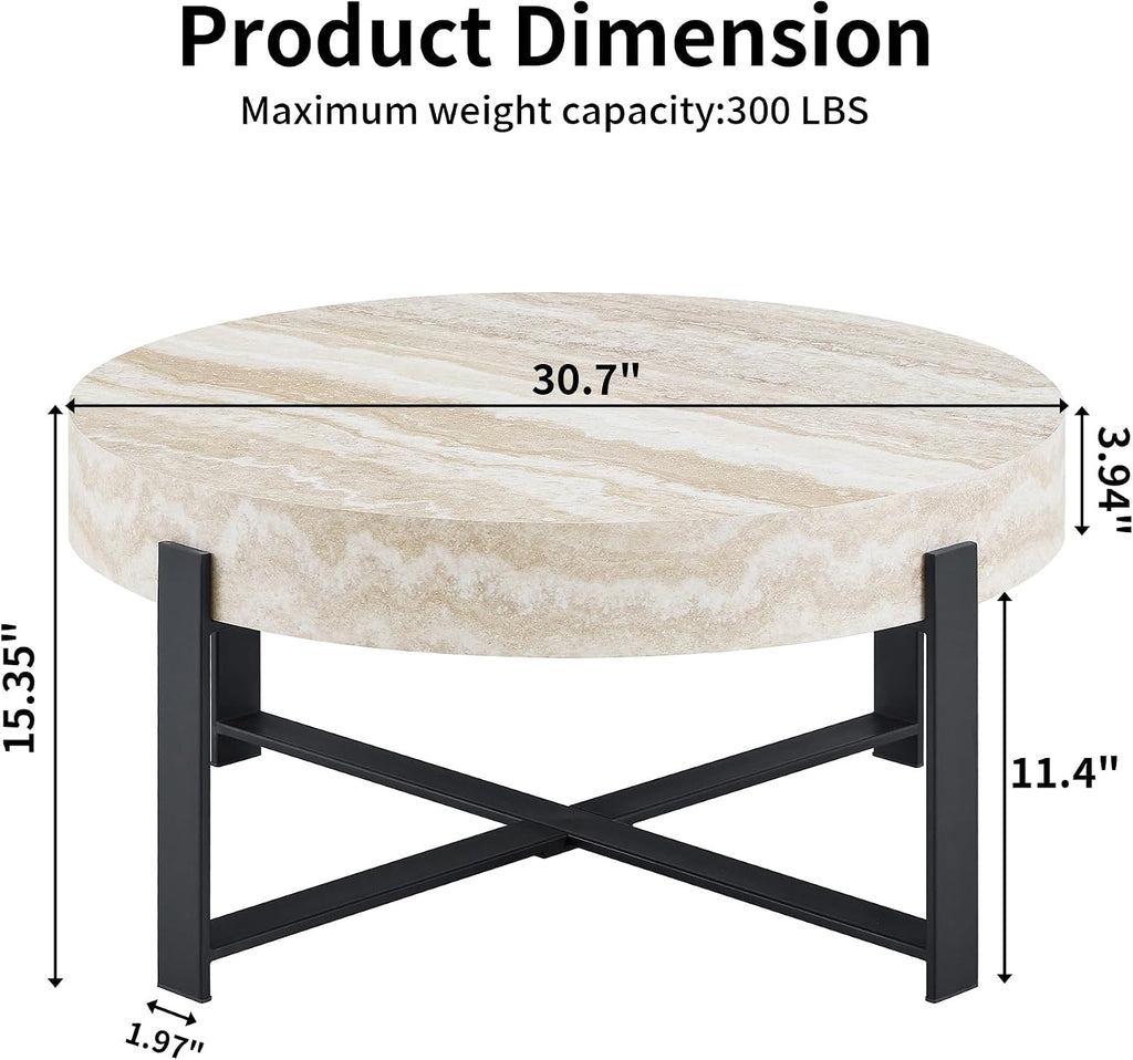 Modern Round Coffee Table Marble Coffee Table with Storage Travertine Stone Coffee Tables for Living Room Small Space Apartment