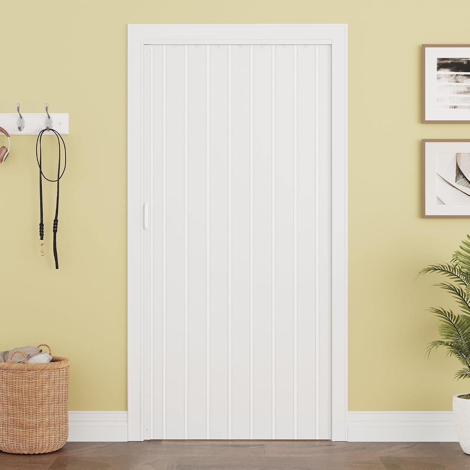 36'' x 80'' Accordion Door Interior, White PVC Powerful Magnetic Folding Door and Hardware Kit Included, Multifold Bifold Closet Doors for Closet Bathroom Doorway 24-36'' x 80'' - Single Layer