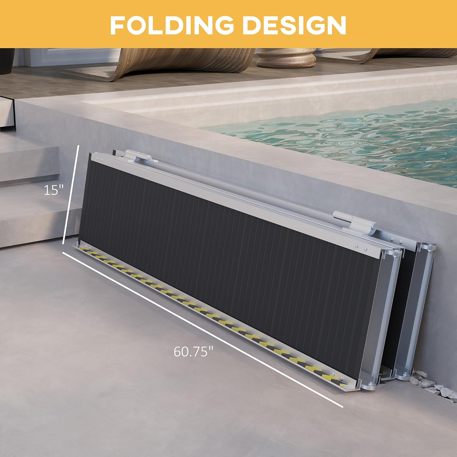 HOMCOM Wheelchair Ramp, 10FT Foldable Threshold Ramp, Aluminum Handicap Ramp with Non-Slip Surface, Transition Plates Above and Below for Home, Doorways, Steps, 600lbs Capacity