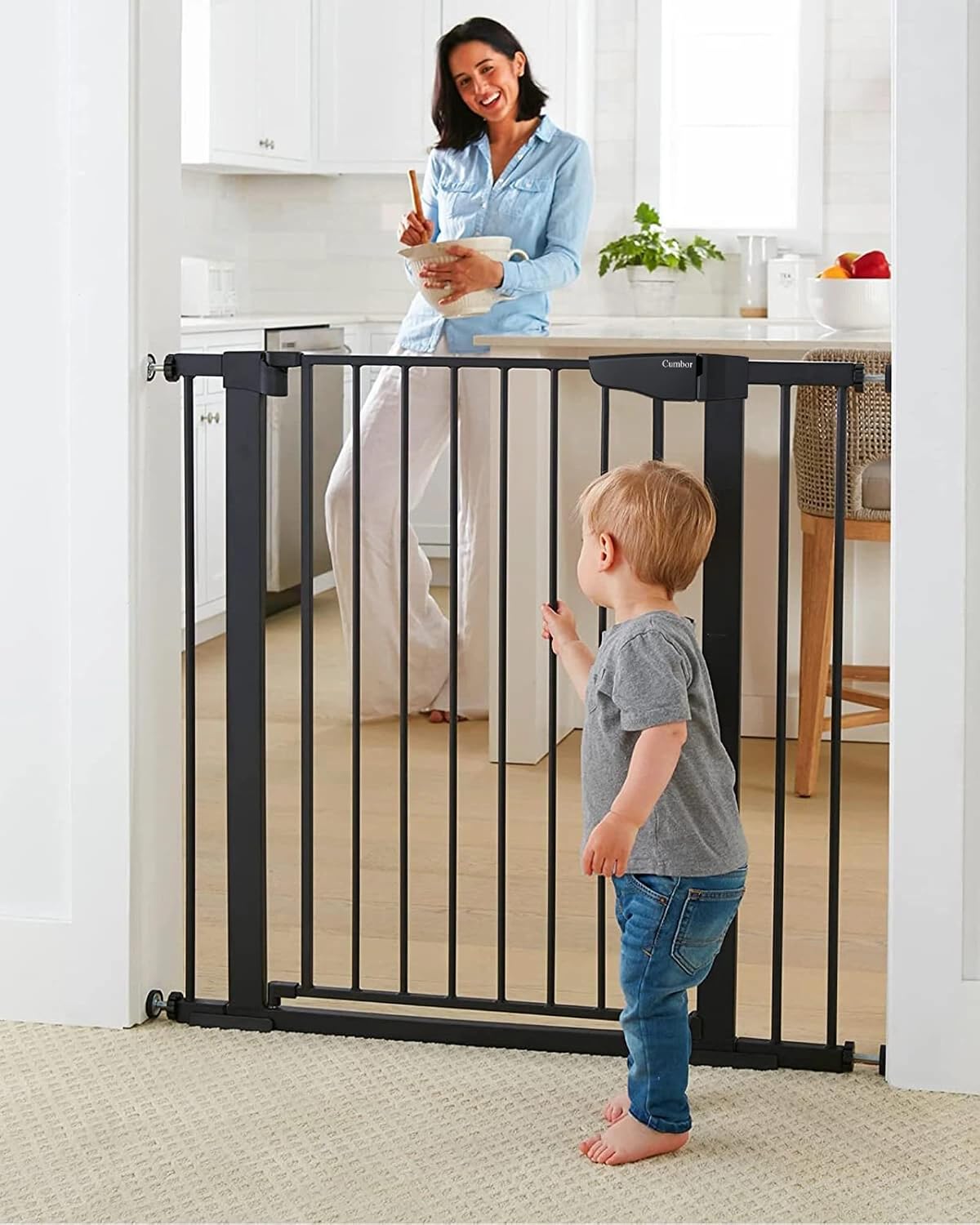 Cumbor 36' Extra Tall Baby Gate for Stairs, 29.7-40.6' Wide Dog Gate for Doorways, Pressure Mounted Auto-Close Pets Gates for Dogs Indoor, Durable Safety Child Gate, Mom's Choice Awards Winner, Black