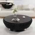 Round Fluted Coffee Table with Storage, 35.4' Wooden Drum Coffee Table, Modern Circle Center Accent Furniture, Tea Table for Living Room Apartment Small Space (Black, 35.4' with Storage)
