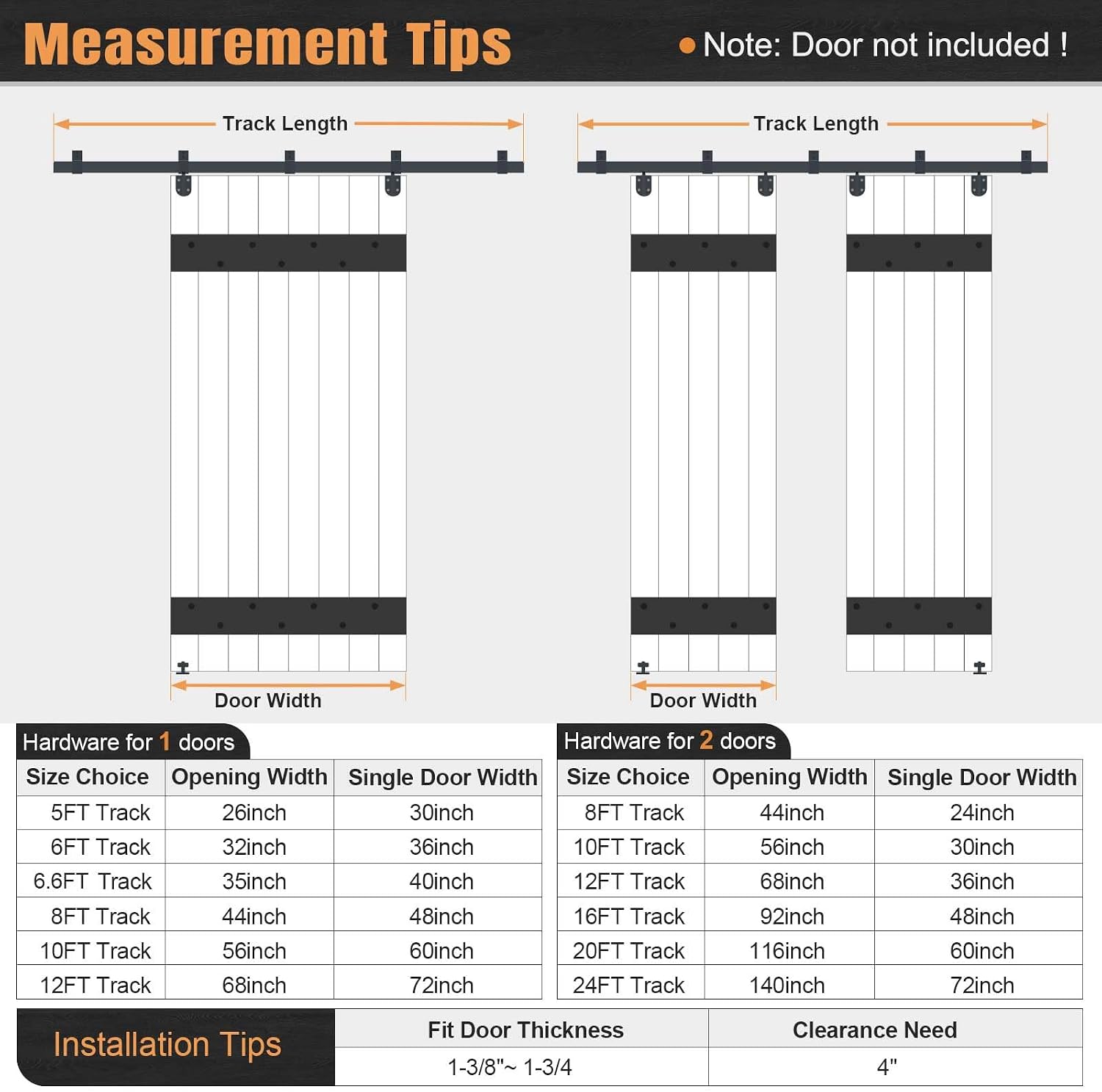 Easelife 16FT Exterior Sliding Barn Door Hardware Kit, Box Rail Track, 450lb Capacity, Black Weather-Resistant Steel, Wall Mount System for Outdoor Use, Fit Double 48in Door