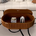 43.3' Oval Drum Coffee Table with Hidden Storage, Modern Fluted Coffee Tables with Solid Wood Veneer, Wooden Center Table for Living Room, Bedroom, Apartment, Easy Assembly