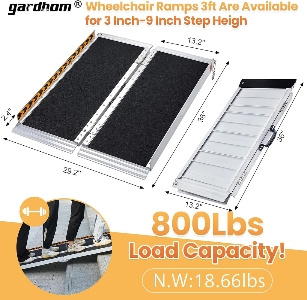 Bundled 3FT 4FT Portable Ramp, gardhom Non Skid Aluminum Folding Wheelchair Ramp Handicap Ramp Wheel Chair Ramp for Home Entrance Threshold Doorways Stairs Curbs Scooter