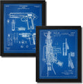Personal-Prints Firearm Patent Art | Vintage Wall Art, Office, Bedroom Decor | 2nd Amendment & Choice of Unique Gun Art Gifts | USA Made (2 Piece Set, Blueprint, 13'x16' Framed Paper Print)
