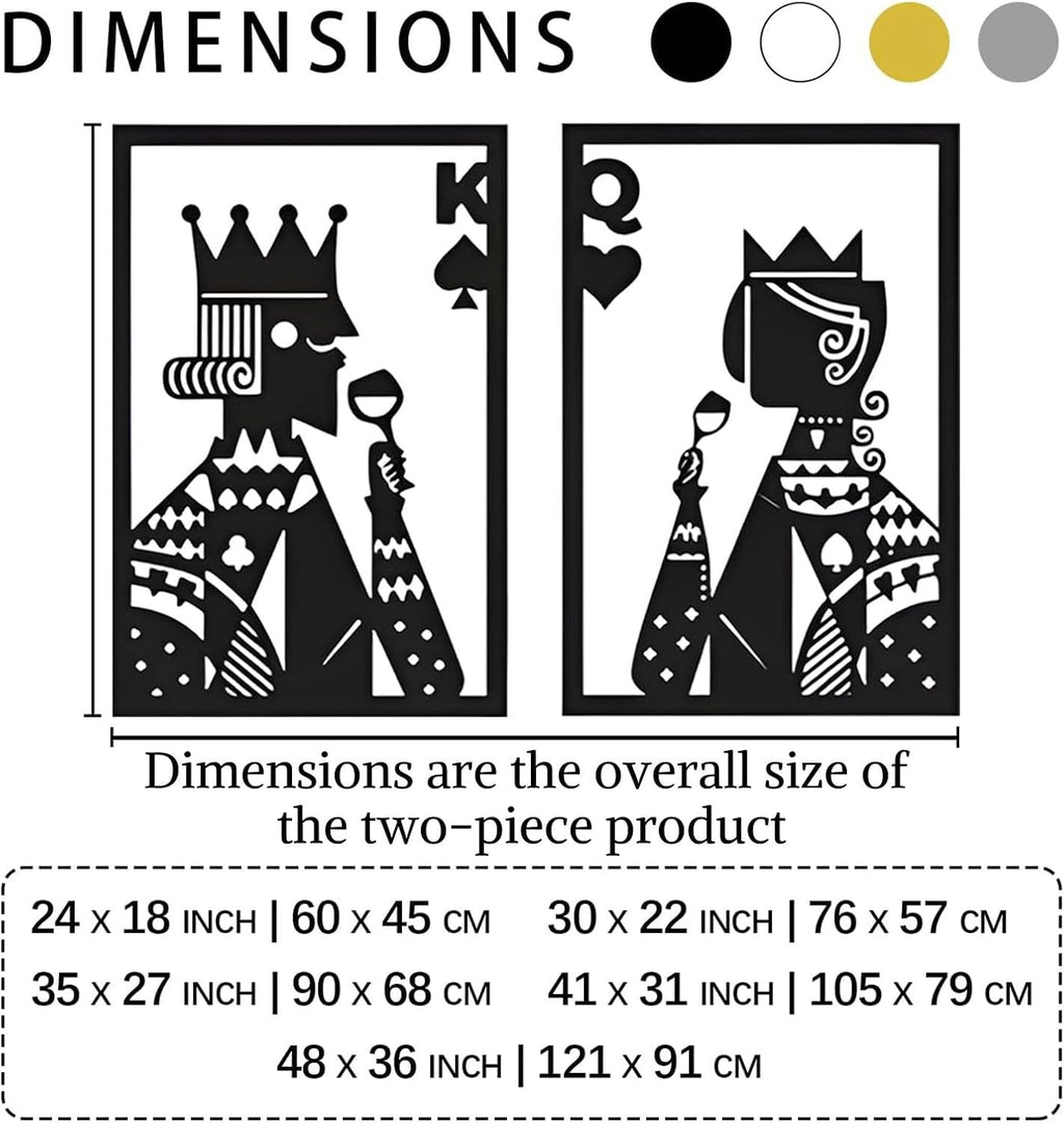 Poker Metal Wall Art, Hearts Queen and King of Spades Metal Wall Art, Metal Wall Art Decor, Gift for Gamer, Card Game Metal Wall Decor, Home Decor, Housewarming Gift (30 x 22 inch | 76 x 57 cm, Black)