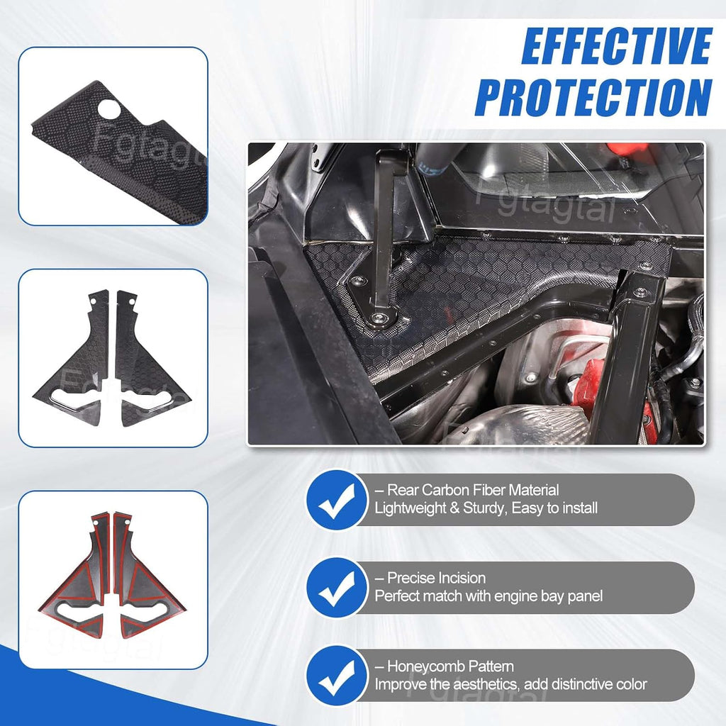 Real Carbon Fiber Engine Bay Panel Cover Compatible with Chevrolet Corvette C8 2020-2026, Front Hood Lift Supports Shock Struts Base Trim Cover Accessories 2Pcs (Honeycomb Pattern)