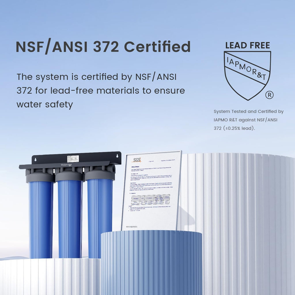 Waterdrop WHF3T-PG 3-Stage Whole House Water Filter System,1' Inlet/Outlet | Highly Reduces Lead, Chlorine, Odor and Taste, 7-Stage Filtration, with Carbon Filter & Sediment Filter, 5 Micron