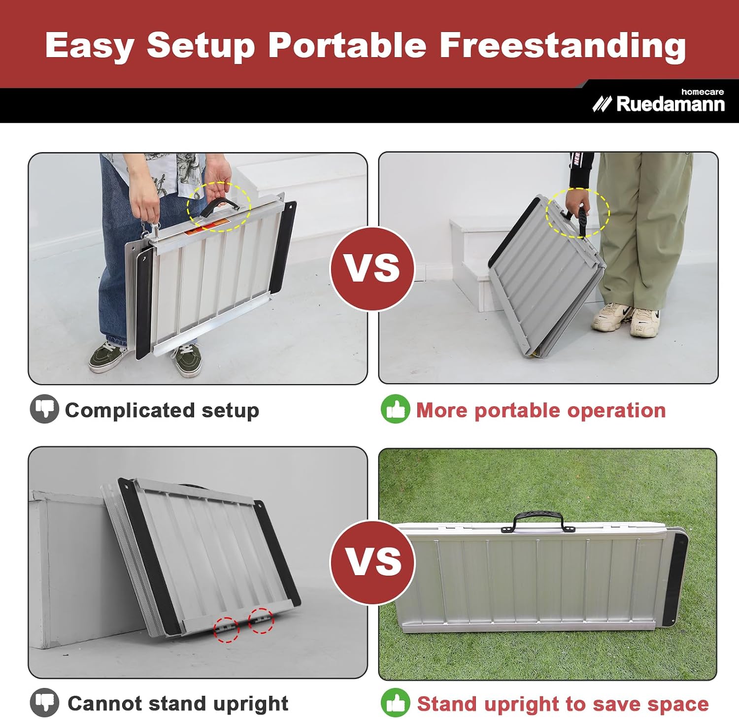 Ruedamann 4 FT Wheelchair Ramp, 30.3'' Wide Portable Ramps for Wheelchairs for Home, Non-Slip Aluminum Ramps with Handle, 600 LBS Capacity Wheelchair Ramps for Home Steps, Doorways, Door Entry, Stairs
