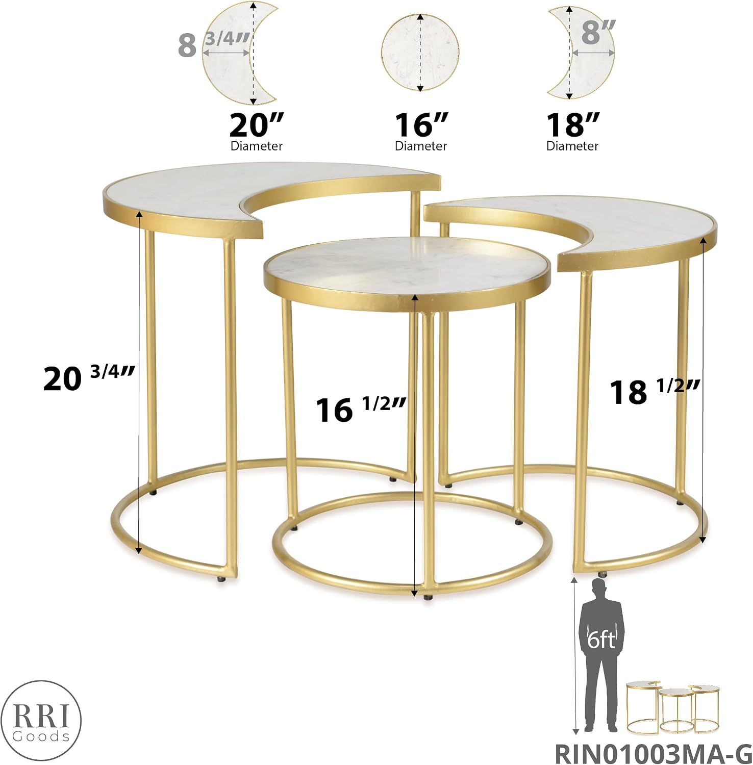 Modern White Marble & Gold Nesting Tables Set of 3 | Round Stacking Coffee Table | Accent Side Tables for Living Room, Home Office, Nightstands for Bedroom