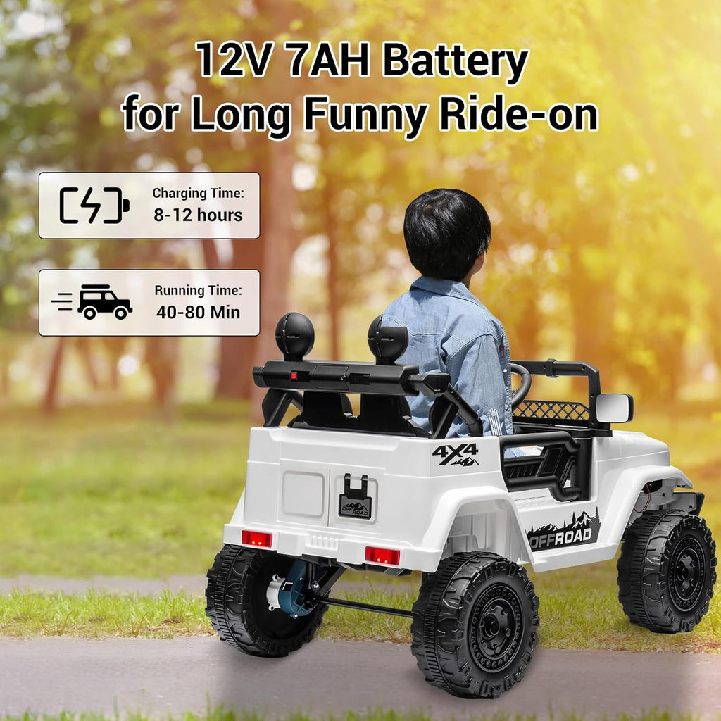 SEHOMY 12V Kids Ride On Truck with Parent Remote, 4 Wheelers Battery Powered Electric Toys Car for Kids - 3 Speed, Spring Suspension, LED Lights, Safety Start, Music, Kids Electric Vehicles White