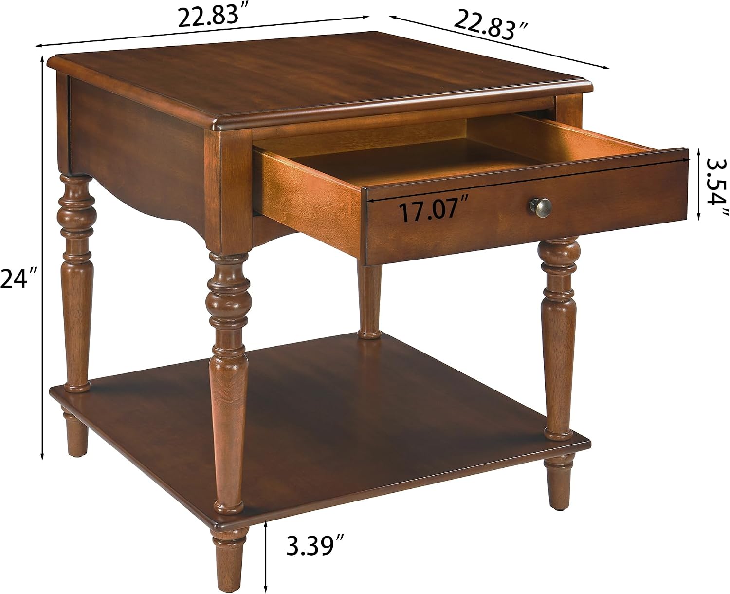 Living Room Table Set-One Rectangular Coffee Table and Two Square End Tables with Storage Drawer, Elegant Vintage Sofa Center Table with Wood Carved legs, No-Tools Assembly, Caramel Brown KFZ-CJZ-C008