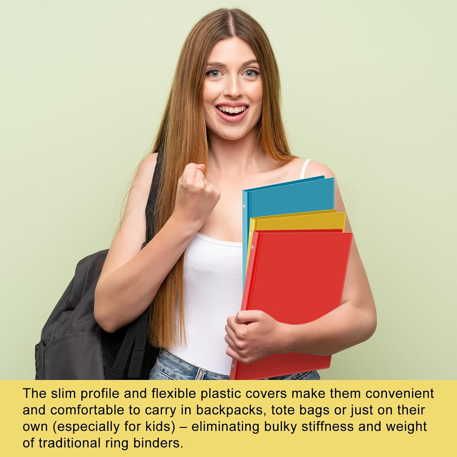 Fulmoon 48 Pack 3 Ring Plastic Binders 1/2 Inch Bulk with 2 Pockets, Flexible Binder Loose Leaf Hardcover, Fit 12' x 10' US Letter Size Paper, for School Office Home, 6 Colors(Vibrant)