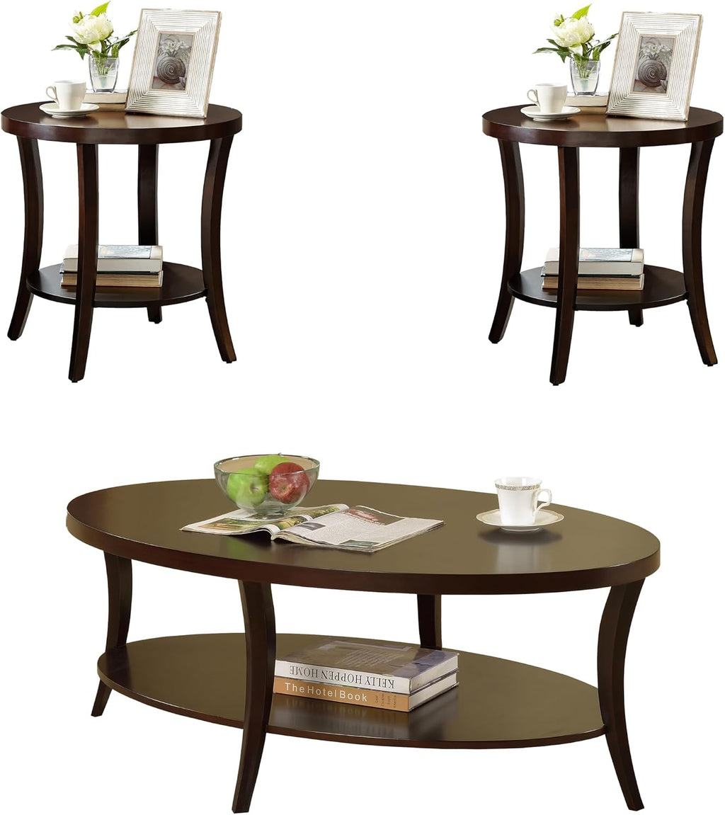 3-Piece Living Room Table Set, Coffee Table& Two End Tables, Side Table with Wood Storage Shelf for Living Room, Bedroom (Walnut, 48' L x 30' W x 18.25' H)