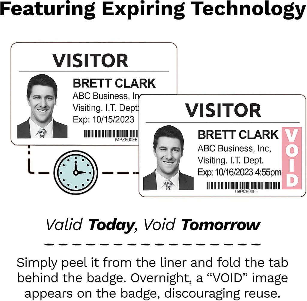 Threshold 3.25 Inch Tab Expiring Visitor Badges on a Roll | 4 Rolls (1,000 Badges) Compatible with Brother Direct Thermal Printers | Name Tag Stickers | Hospital, Office & Secretary Supplies