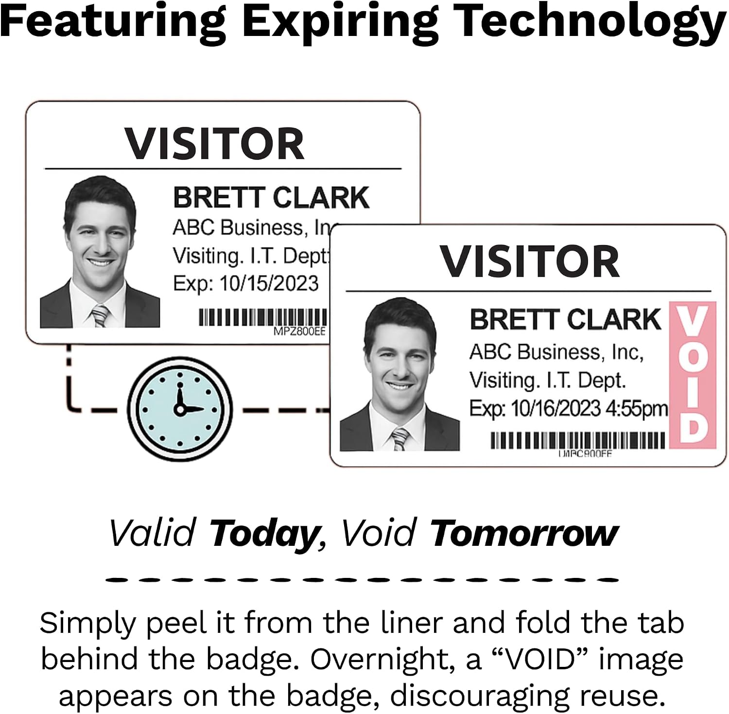 Threshold 3.25 Inch Tab Expiring Visitor Badges on a Roll | 4 Rolls (1,000 Badges) Compatible with Brother Direct Thermal Printers | Name Tag Stickers | Hospital, Office & Secretary Supplies