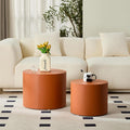 19.09' Modern Coffee Table Set of 2, Leather Accent Tables, Wooden Minimalist Side Tables for Small Spaces, Living Room, Bedroom, Office & Balcony(Orange)