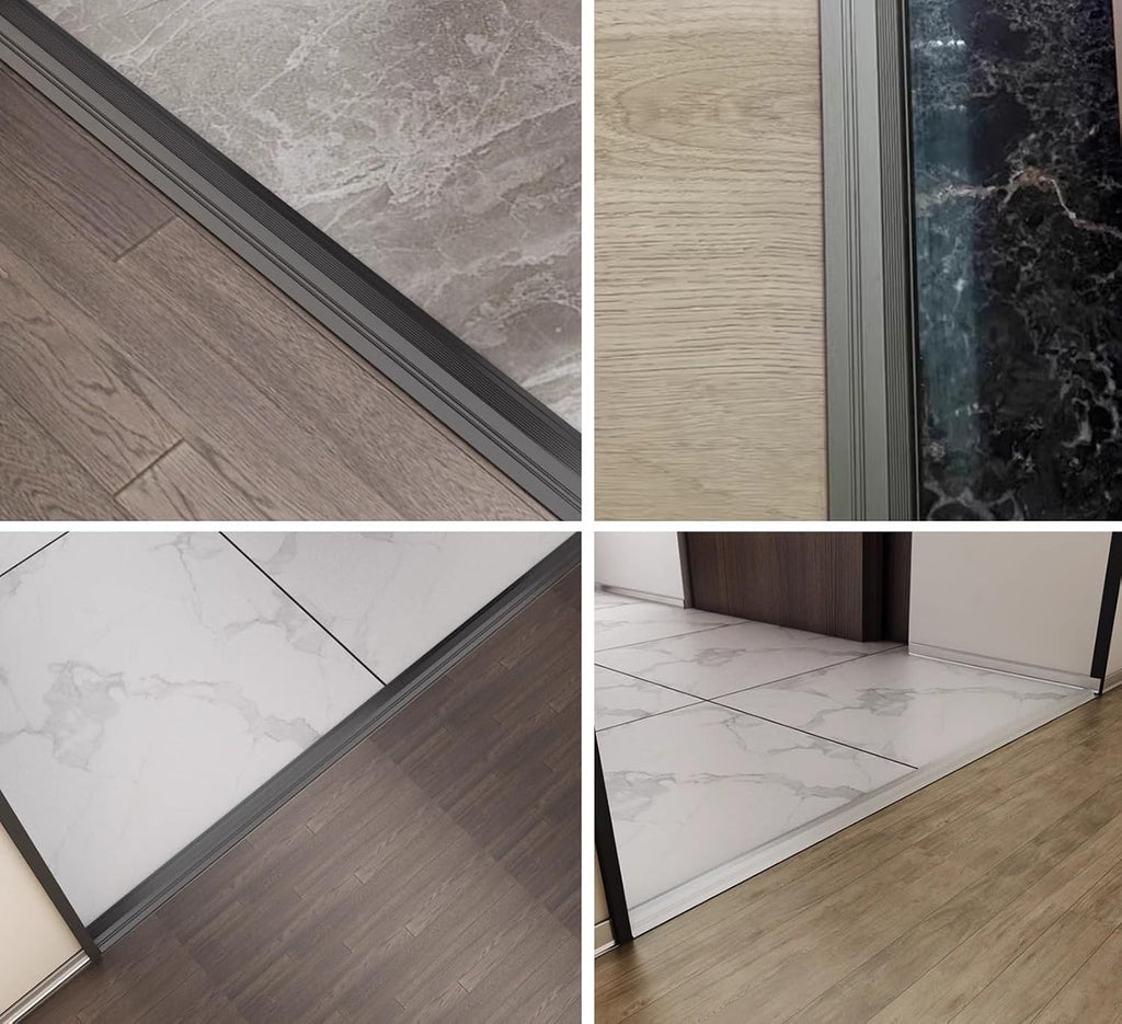 Floor Transition Strip Aluminum Alloy Threshold Divider Strip, Tile to Wood Edge Trim Bars, Connection Flooring Gap Decoration Covering, Doorways Threshold Reducer(Silver)