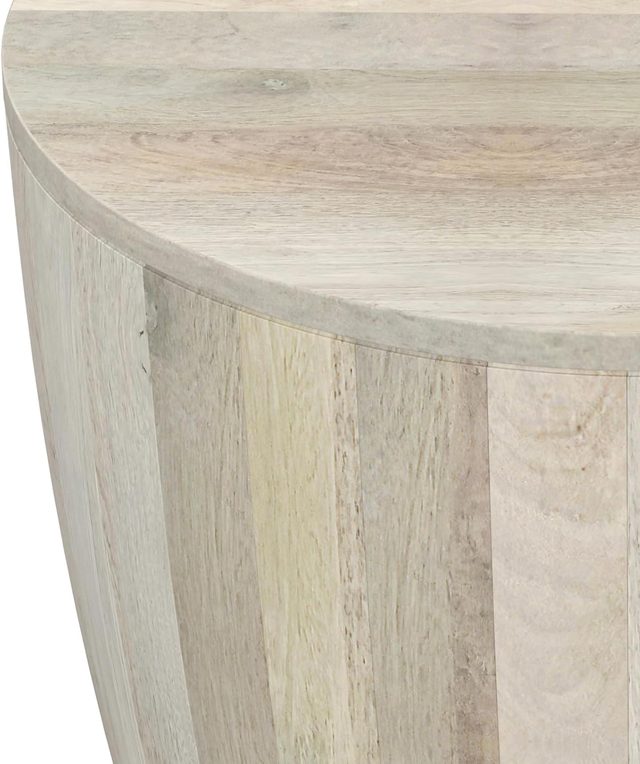 SIMPLIHOME Elmbrook End Table - 21 inch Wide Solid Mango Wood Round Drum Table with Vertical Panel Detailing in White Wash, Modern Nightstand or Plant Stand for Living Room or Bedroom, Assembled