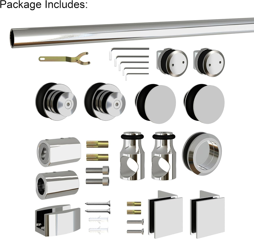 DIYHD 5FT Frameless Chome Stainless Steel Sliding Glass Shower Door Hardware,No Glass