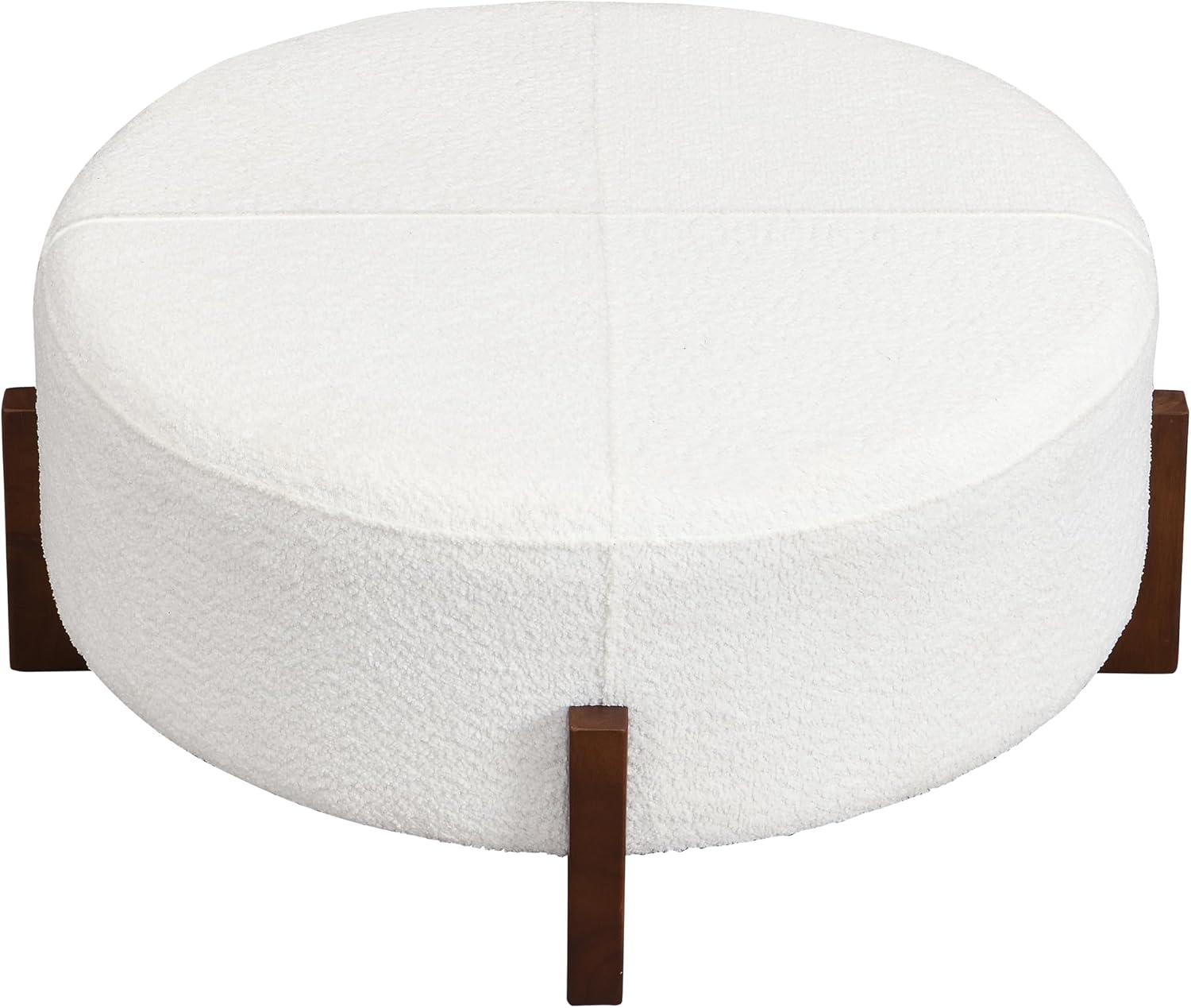 Christopher Knight Home Holmes Modern Boulce Upholstered Ottoman Coffee Table, Wooden Round Cocktail Ottoman, Large Living Room Sofa Footstool/Footrest, White+Walnut