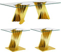 Rectangle Glass Coffee Table and 2 End Table Set of 3, with Tempered Glass Top and Mirrored Stainless Steel Table Legs, Suitable for Living Room Home Office,Gold