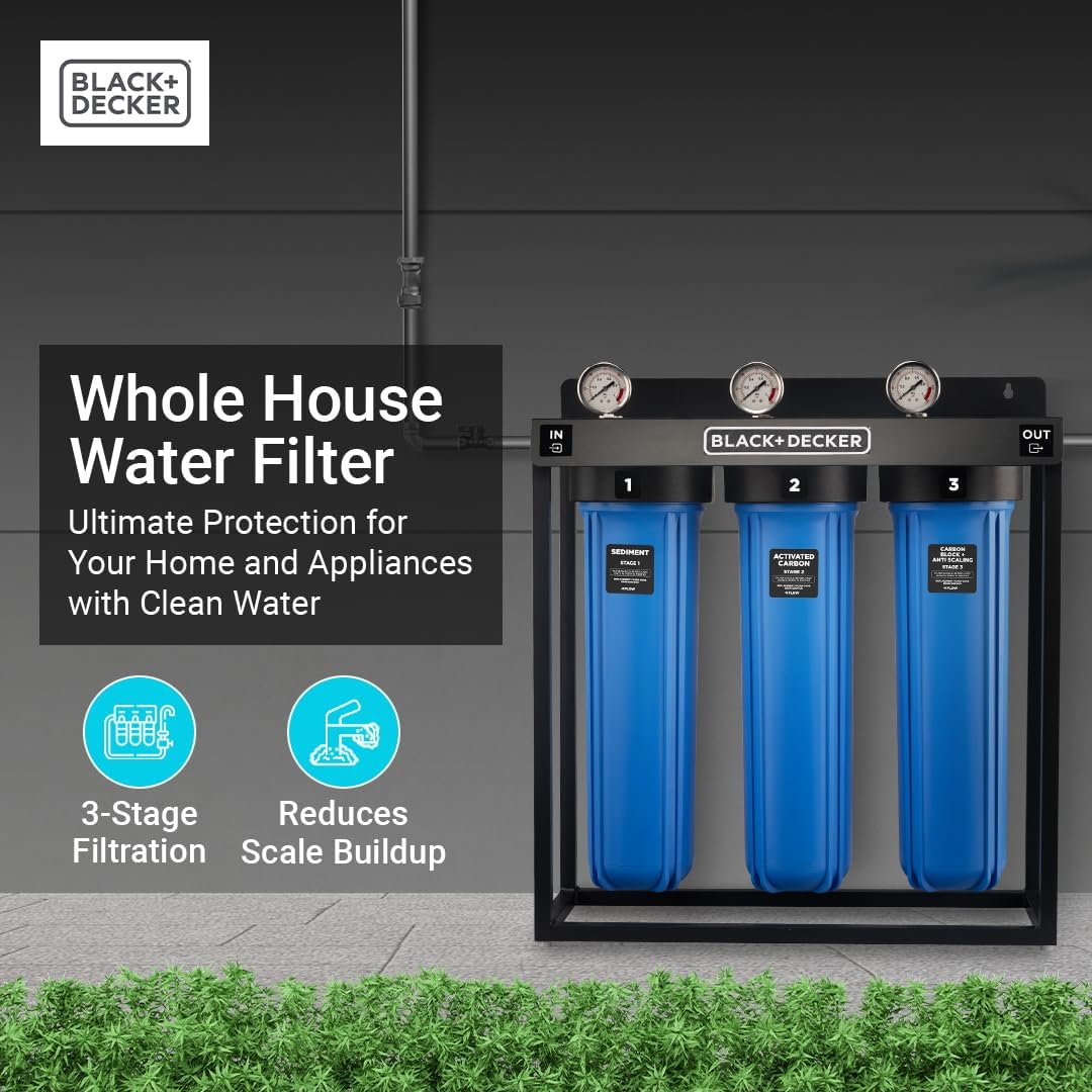 BLACK+DECKER Whole House Water Filter System | Anti-Scale | 3-Stage Filtration System | Specially Designed to Prevent Scale Build-Up | Protects Appliances | IAPMO R&T Tested, NSF/ANSI 42 Certified