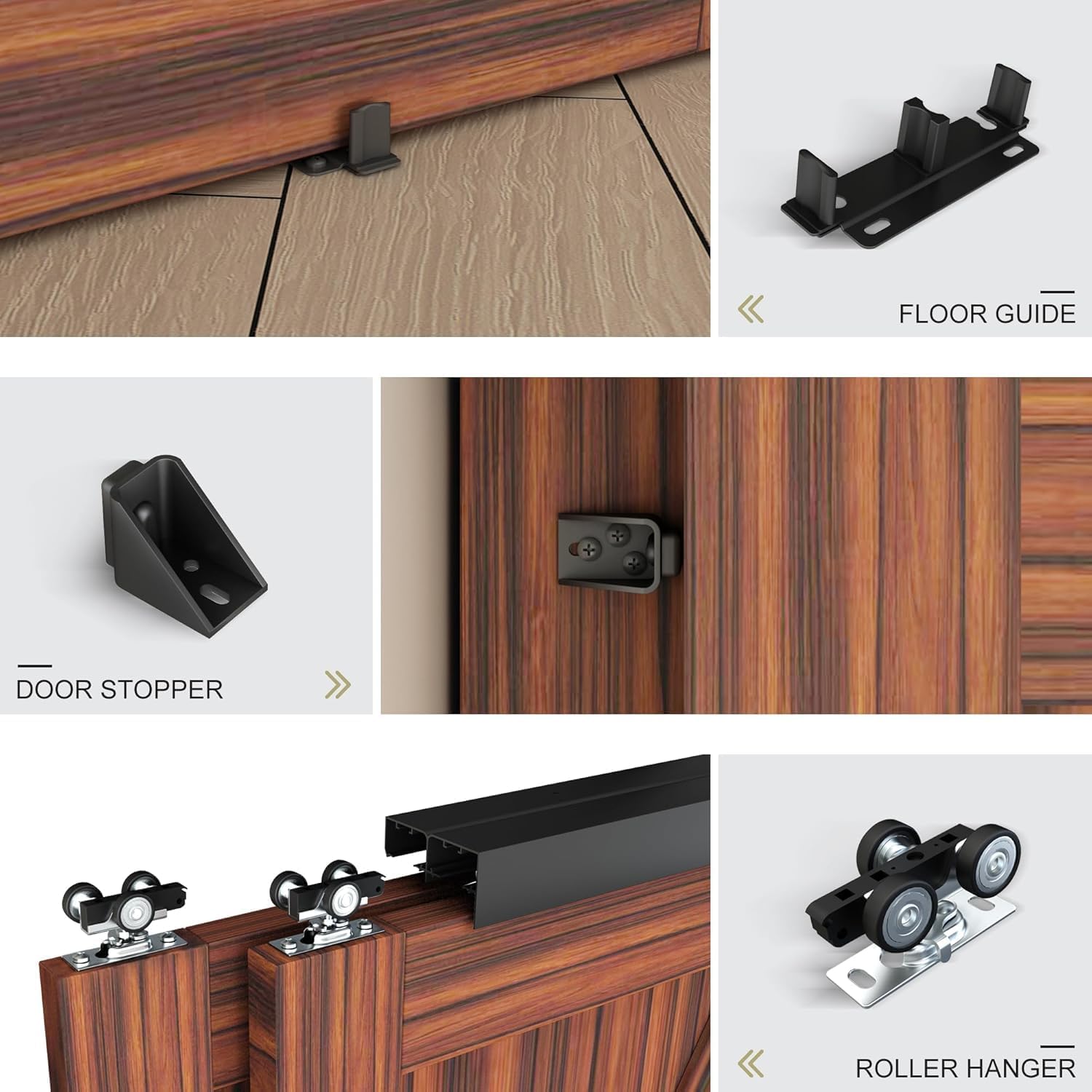 Heavy Duty Double Bypass Sliding Closet Door Track Kit Hardware 96'/8FT Aluminium Alloy Track Rail Set,for 2 Door System,Smoothly and Quietly,Black