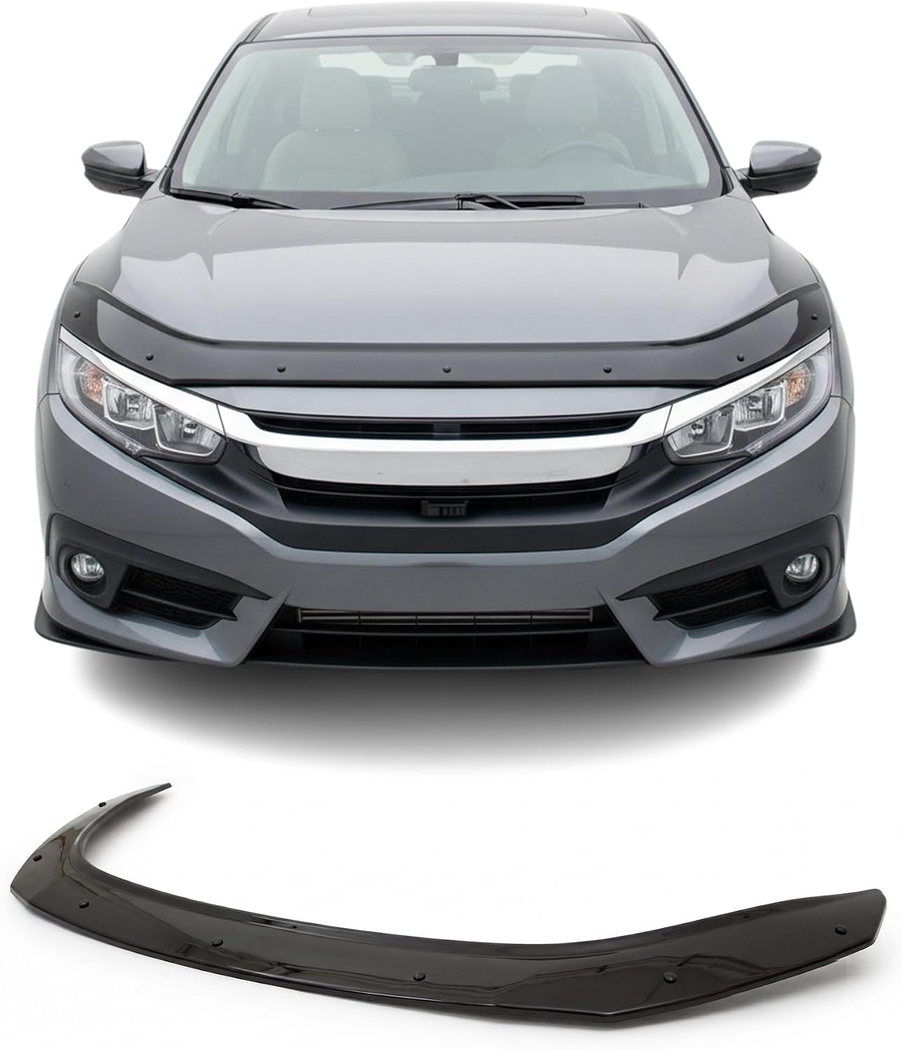 Hood Deflector Guard fits Honda Civic 2016-2021, Bugflector Bug & Bonnet Shields, Black ABS Hood Protector, Protects from Particles & Bug, All Weather Durable Car Exterior Accessories