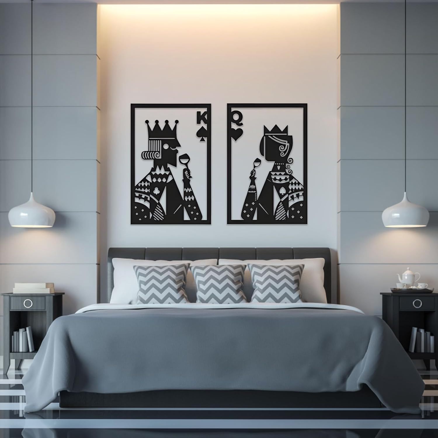Poker Metal Wall Art, Hearts Queen and King of Spades Metal Wall Art, Metal Wall Art Decor, Gift for Gamer, Card Game Metal Wall Decor, Home Decor, Housewarming Gift (30 x 22 inch | 76 x 57 cm, Black)