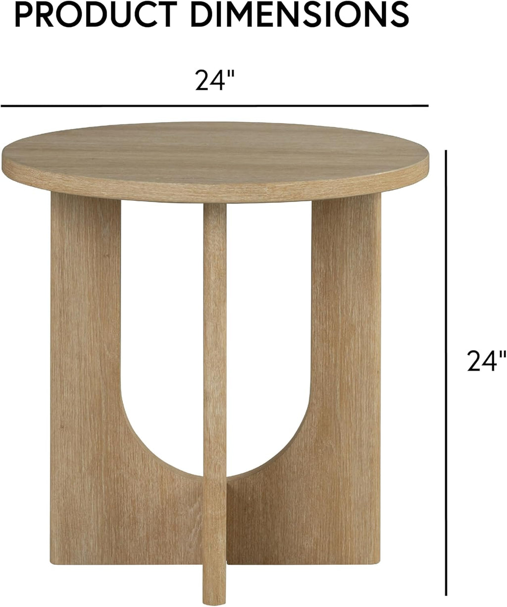 Furniture of America Aveline Modern 3 Piece Round Coffee Table Set with Cutout Trestle Base, Living Room Set for Small Space, Home Office, Bedroom, Natural