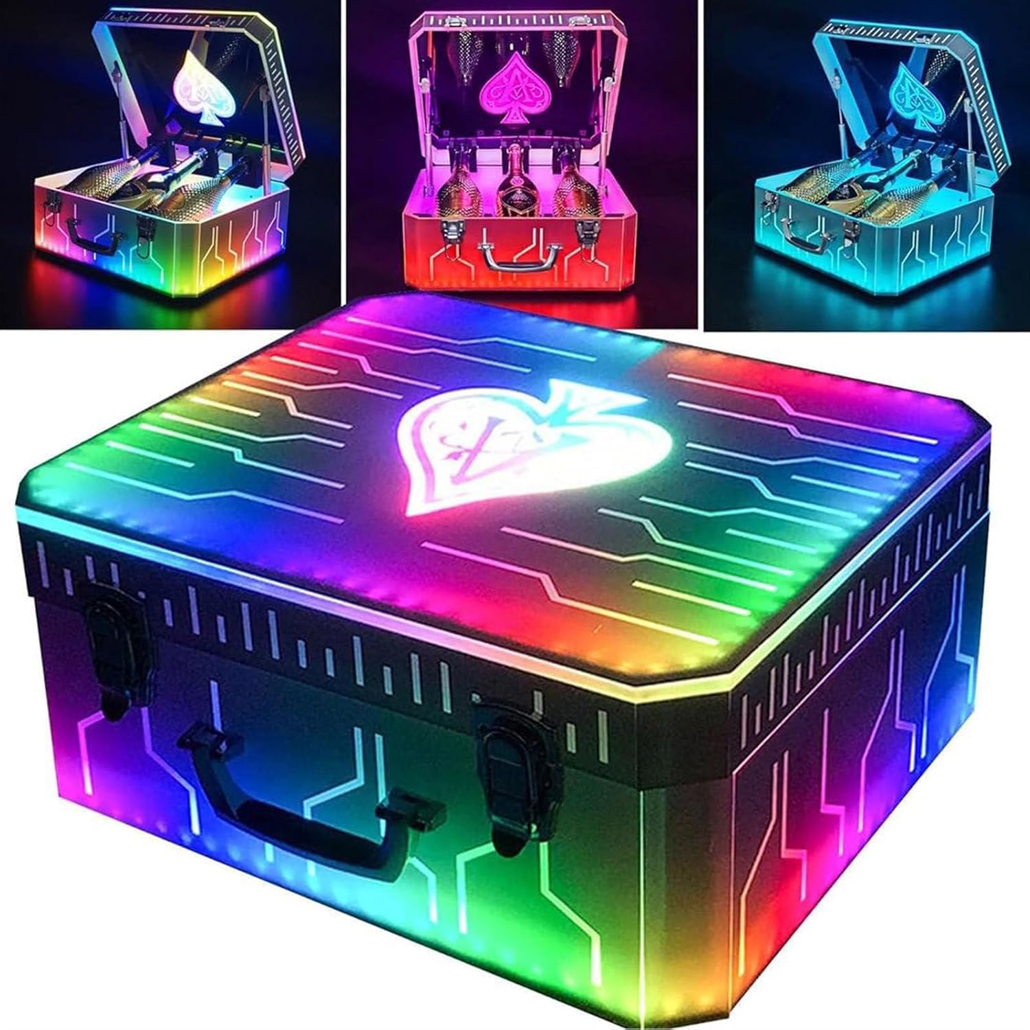 Lighted Home Wine Bottle Box, Ace Of Spades 3Pcs Bottle Container Wine Box, Champagne Vip Bottle Presenter, Light Up Party Decorations Display Lights,A