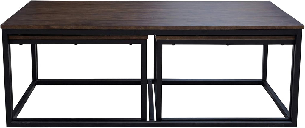 Arcadia 3-Piece Nesting Coffee Table Set – 54' Large Table with Two 26' Small Tables – Industrial Farmhouse Style with Solid Acacia Wood & Metal Sled Legs by Alaterre Furniture (Antiqued Mocha)