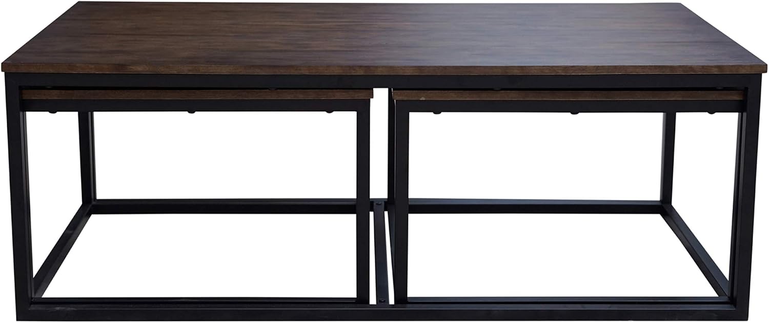 Arcadia 3-Piece Nesting Coffee Table Set – 54' Large Table with Two 26' Small Tables – Industrial Farmhouse Style with Solid Acacia Wood & Metal Sled Legs by Alaterre Furniture (Antiqued Mocha)