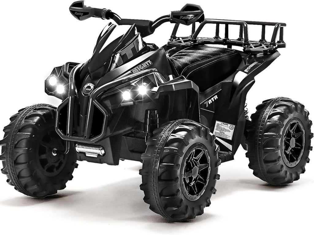Soar 12V Ride On ATV for Kids Ages 3–6, Electric 4 Wheeler with LED Lights, Music Player, High/Low Speed, USB/TF, Treaded Tires, Black