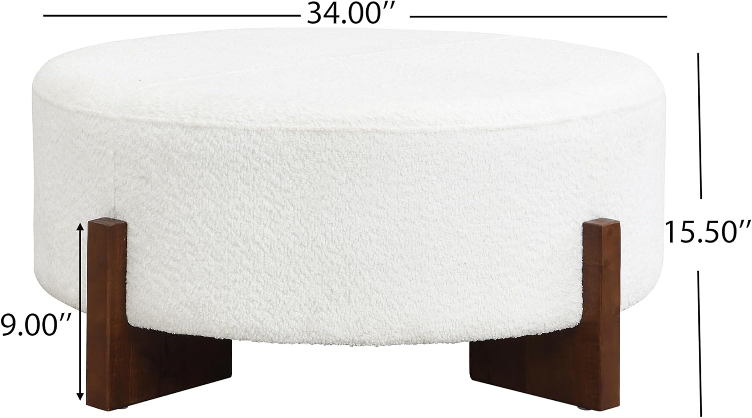 Christopher Knight Home Holmes Modern Boulce Upholstered Ottoman Coffee Table, Wooden Round Cocktail Ottoman, Large Living Room Sofa Footstool/Footrest, White+Walnut