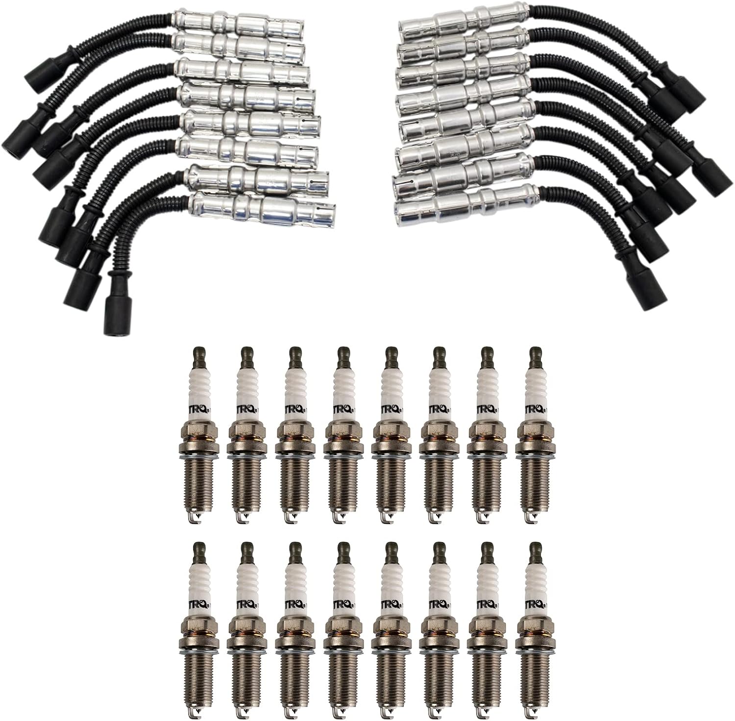 TRQ Spark Plug Kit 17 Piece Iridium Plugs Compatible with 1998-2008 Mercedes-Benz C43 AMG 1998-2006 CL500 1999-2005 SL500 2000-2006 S430 2000-2006 S500 2003-2006 E500 2002-2007 ML500 1999-2003 CLK430