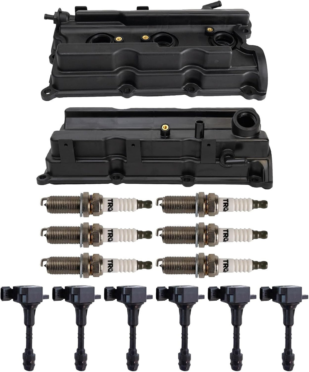 TRQ Ignition Coil and Spark Plug Kit 14 Piece Iridium Spark Plugs Valve Cover Compatible with 2005-2019 Nissan Frontier 2012-2018 NV1500 NV2500 NV3500 2005-2012 Pathfinder 2005-2015 Xterra