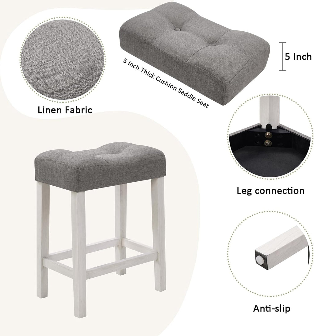 Merax 59 inch Bar Table Set with Power Outlet USB/Type-C, Behind Couch Table with 3 Padded Stools for Kitchen, Living Room, White & Grey