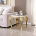 Luxury Marble End Table Modern White Suqare Side Table with Gold Stainless Steel S-Legs, Faux Marble End Table Nightstand Bedside Table Lamp Table for Living Room, Bedroom, Home Office