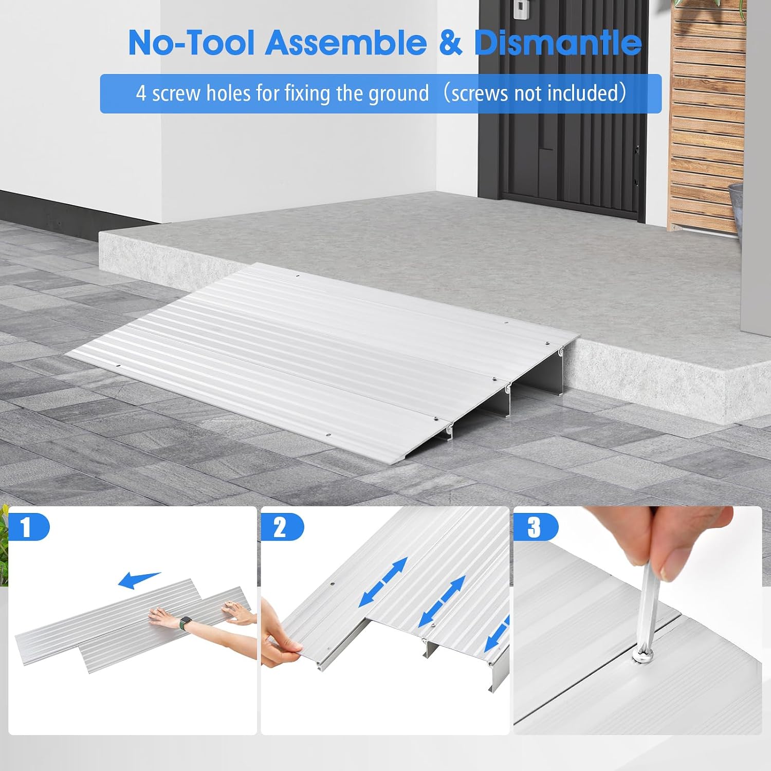 Door Threshold Ramp, 3' Rise Threshold Ramps for Doorways with Non-Slip Surface, Adjustable Aluminum Door Entry Ramps for Wheelchairs, Scooters, Power Chairs, 700LBS Load Capacity (3' Rise)