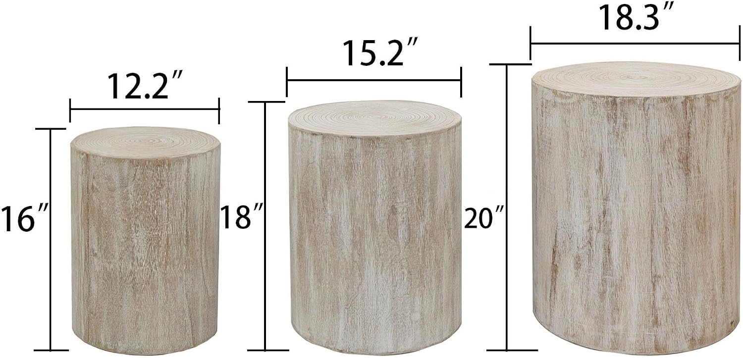 Wood Coffee Table Set of 3 for Living Room Round Wooden Coffee Tables with Clear and Visible Tree Rings - Antique White