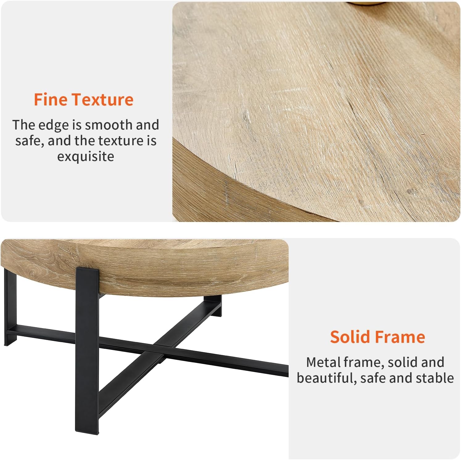 Round Coffee Table, 30.7' Modern Coffee Tables for Living Room, Circular Wooden Center Tea Table with Metal Legs for Apartment Office Small Space, Natural