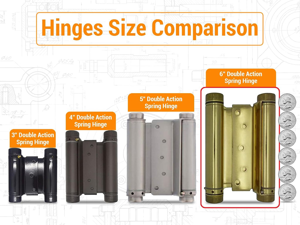Swinging Cafe Doors - 6' Double Action Hinge – Heavy Duty Door Hinges for Saloon & Cafe Bar Swinging Doorways – Commercial Grade, Adjustable Tension for High Traffic Use, Gloss Black, 2 Units