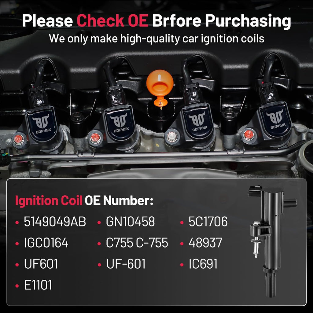 BDFHYK Ignition Coil Pack Set of 8 Compatible with Jeep 08-10 Commander Grand Cherokee, Compatible with Dodge Ram 1500 Dakota 08-09 Durango, Aspen 4.7L V8 Replacement for UF601 IGC0164 5149049AB