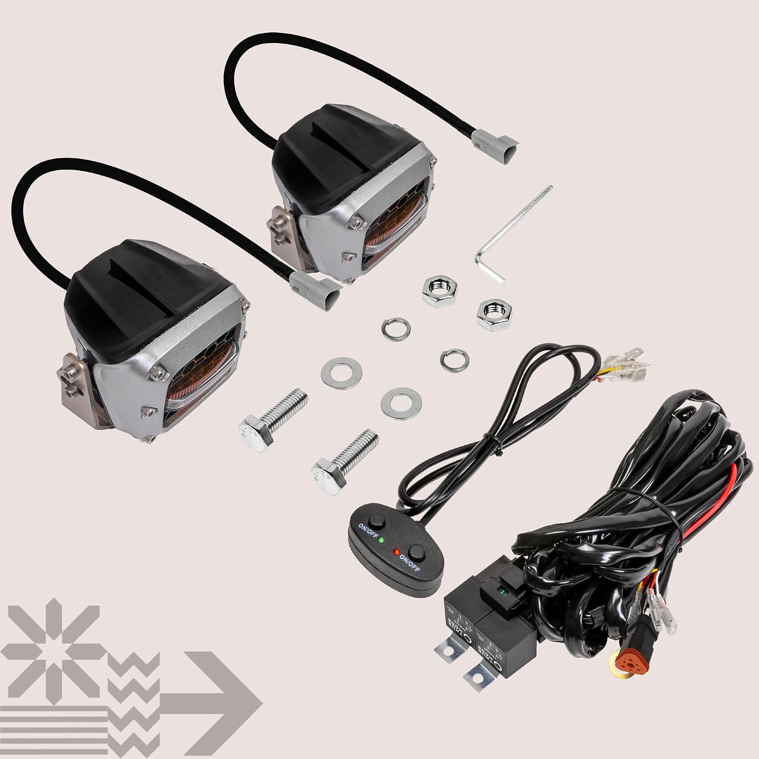 True Mods 3' 120W LED Pods Offroad Driving Light Cube Pair Set [Amber Turn Signal Marker Light] Off-Road Lights for UTV ATV Jeep Wrangler SxS 4x4 Truck Pick-Up Auto Car Vehicle - Chrome