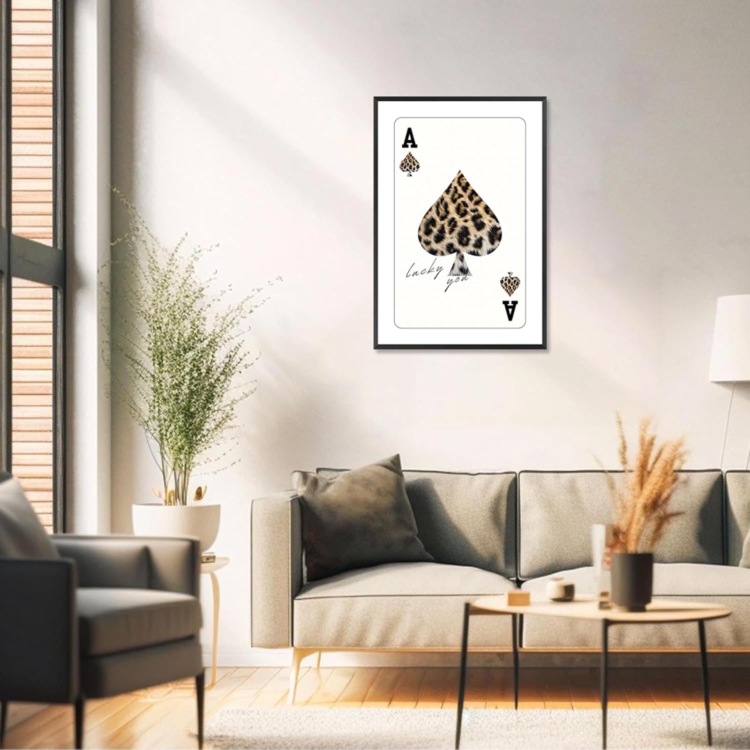 Trendy Ace Of Spades Lucky You Leopard Posters Minimalism Room Aesthetics Canvas Wall Art Funny Playing Card Prints Painting For Game Room Home Bedroom Dorm Wall Decor 24X36in Black Frame