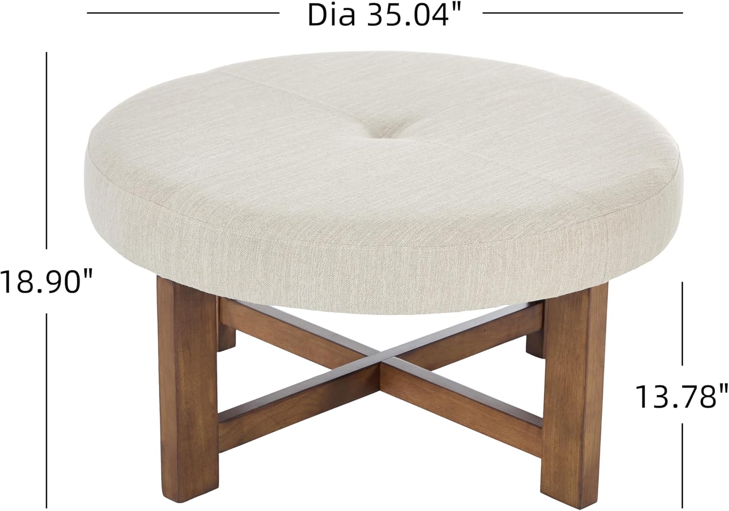 Christopher Knight Home Ladin Modern Round Ottoman Coffee Table, Fabric Upholstered Cocktail Ottoman for Living Room Sofa, Entryway Comfortable Footstool, Wooden Ottoman Foot Rest, Beige+Brown